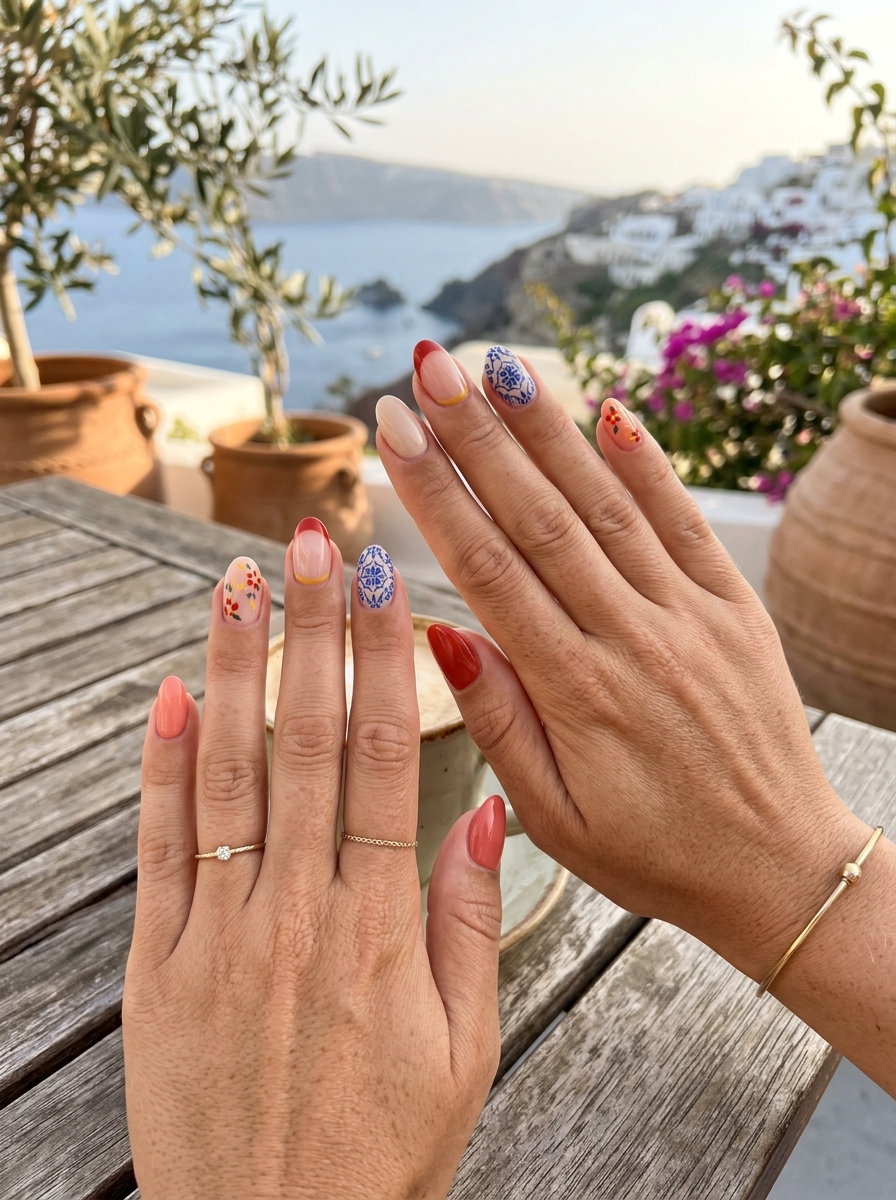 Spain Vacation Mix-and-Match Nails